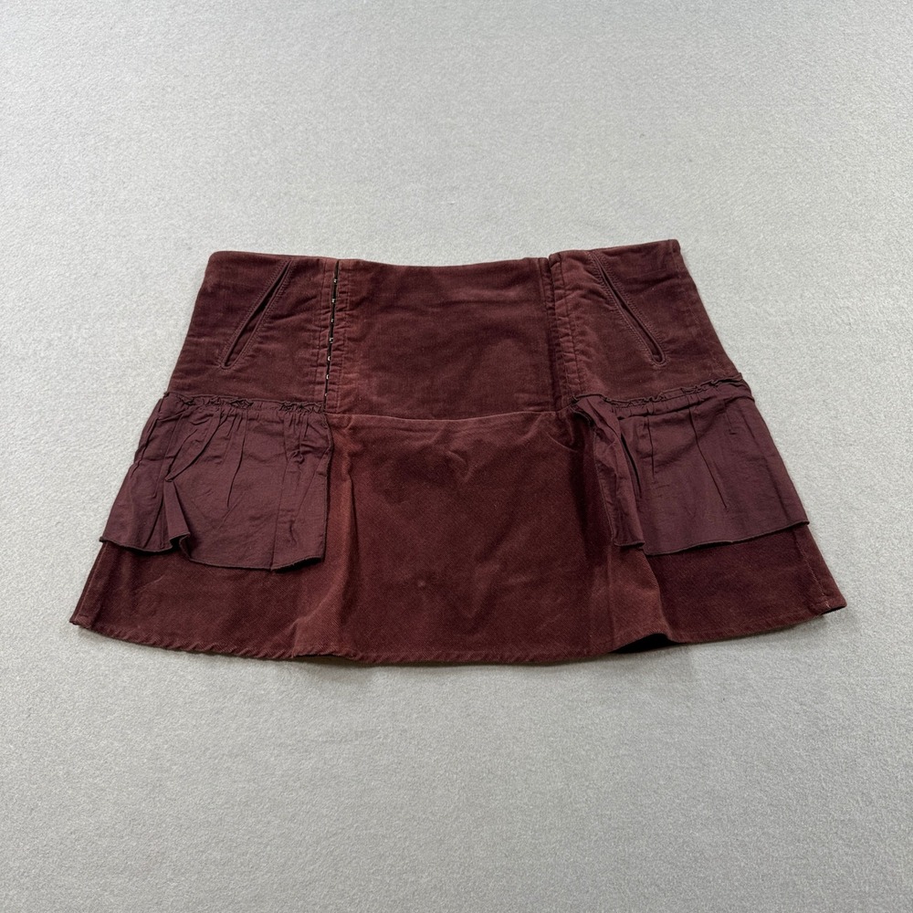 Venus Corduroy Mini Skirt Womens 8 Burgundy Tiered Ruffle Pleated Coquette Fall
